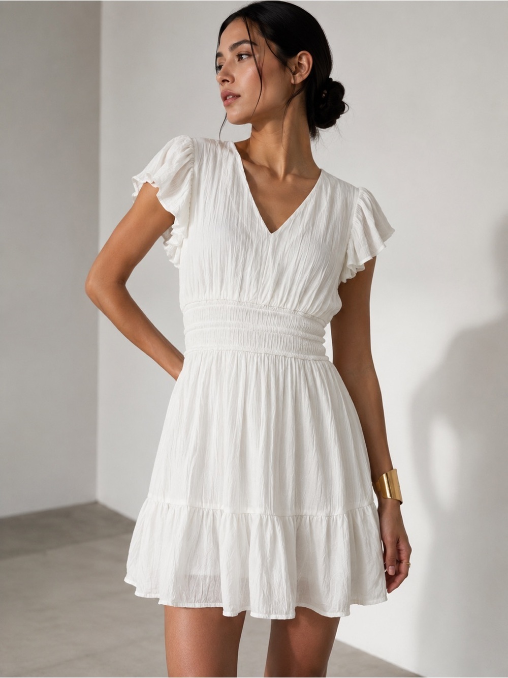 MINE White Flutter Sleeve Mini Dress - Size Medium
